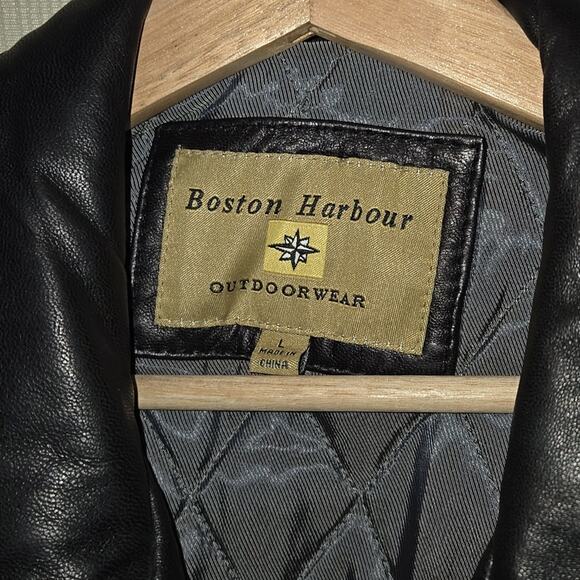 Boston Harbour Black Genuine Leather Jacket, Size Large - Picture 6 of 11